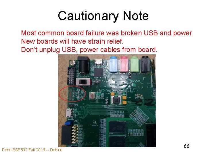 Cautionary Note Most common board failure was broken USB and power. New boards will