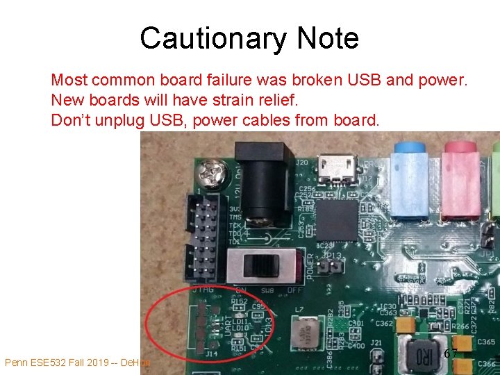 Cautionary Note Most common board failure was broken USB and power. New boards will