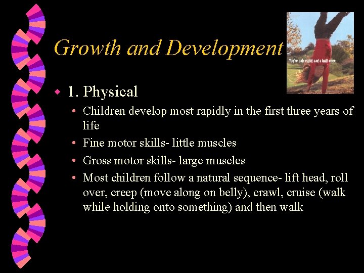 Growth and Development w 1. Physical • Children develop most rapidly in the first