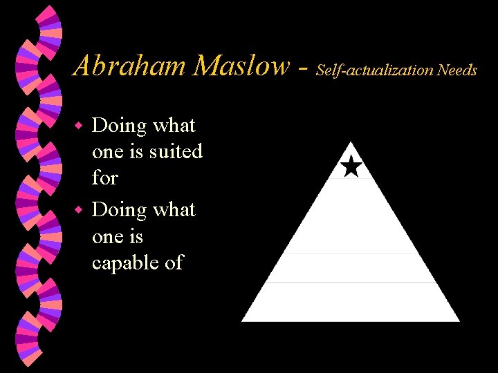 Abraham Maslow - Self-actualization Needs Doing what one is suited for w Doing what
