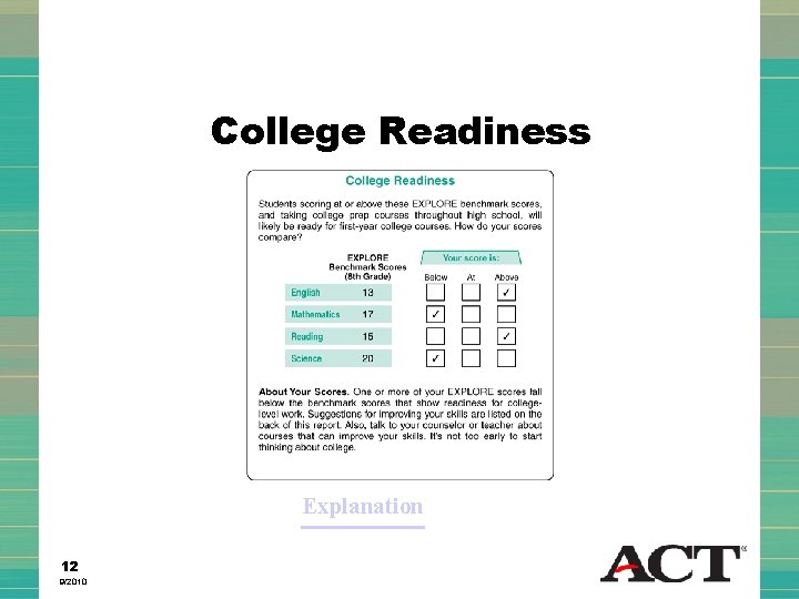 College Readiness Explanation 12 9/2010 