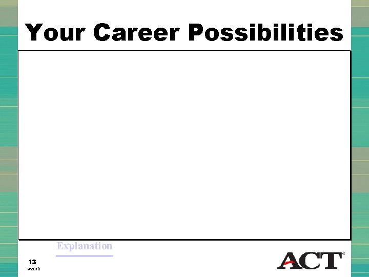 Your Career Possibilities Explanation 13 9/2010 
