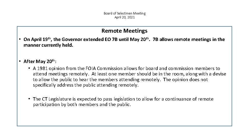 Board Of Selectmen Meeting April 20 2021 Remote