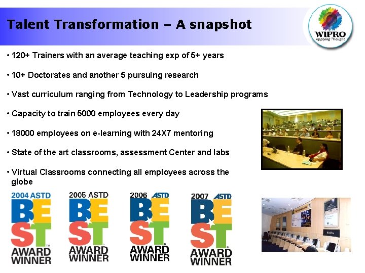Talent Transformation – A snapshot • 120+ Trainers with an average teaching exp of