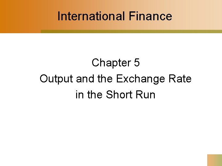International Finance Chapter 5 Output and the Exchange