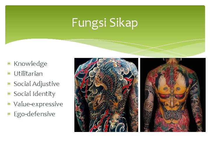 Fungsi Sikap Knowledge Utilitarian Social Adjustive Social Identity Value-expressive Ego-defensive 