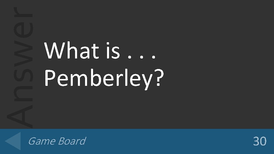 Answer What is. . . Pemberley? Game Board 30 