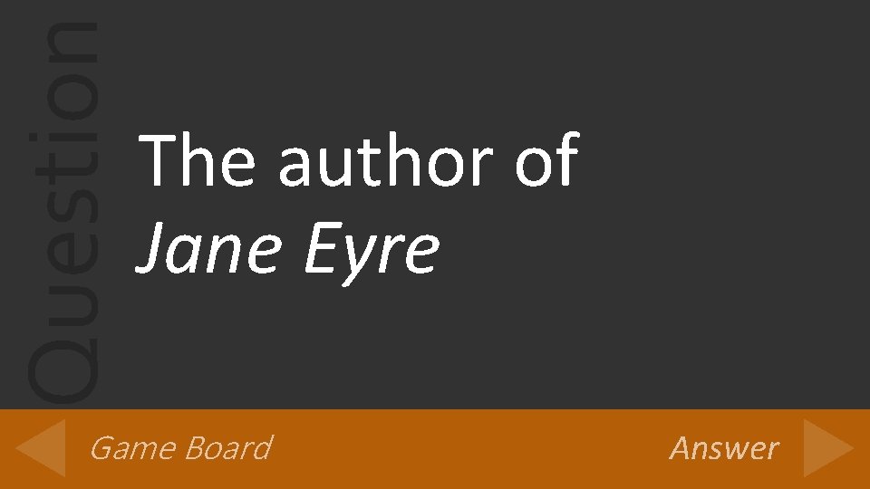 Question The author of Jane Eyre Game Board Answer 