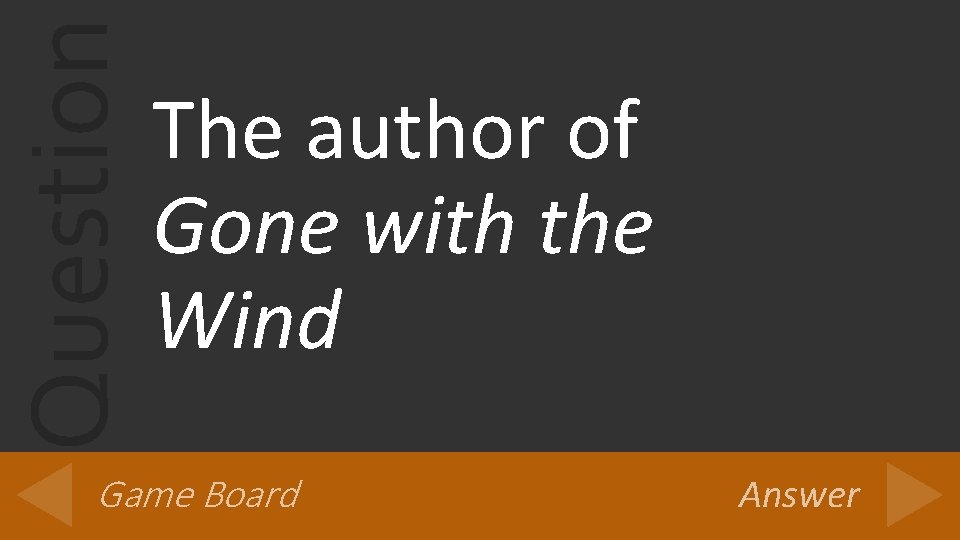 Question The author of Gone with the Wind Game Board Answer 