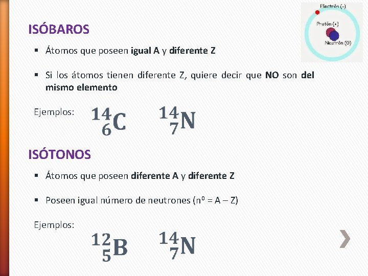 ISÓBAROS § Átomos que poseen igual A y diferente Z § Si los átomos
