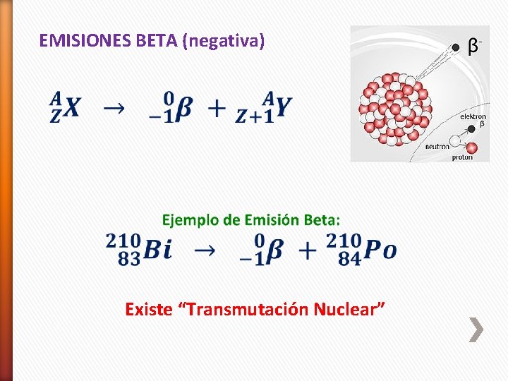 EMISIONES BETA (negativa) Existe “Transmutación Nuclear” 