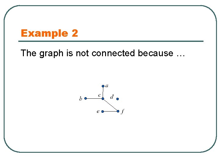 Example 2 The graph is not connected because … 