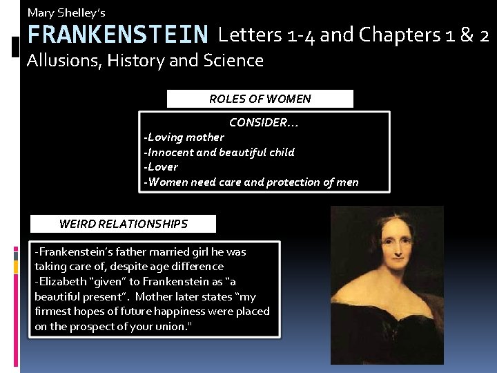 Mary Shelley’s FRANKENSTEIN Letters 1 -4 and Chapters 1 & 2 Allusions, History and