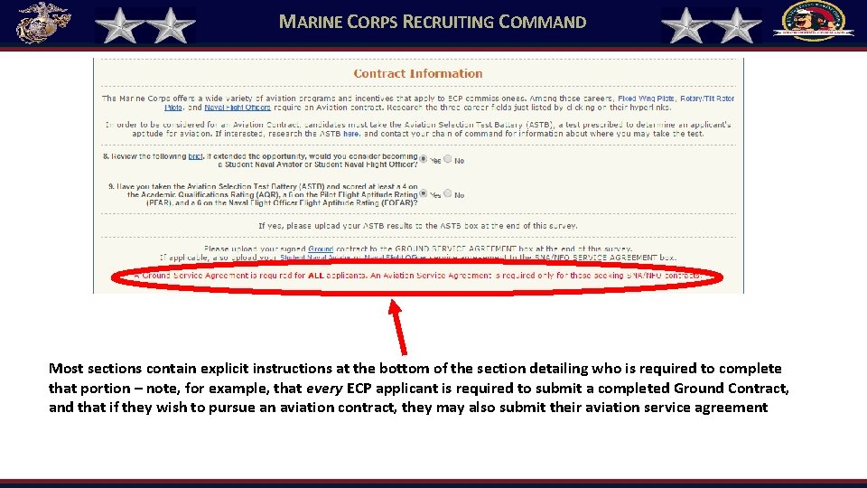 MARINE CORPS RECRUITING COMMAND Most sections contain explicit instructions at the bottom of the MARINE CORPS RECRUITING COMMAND Most sections contain explicit instructions at the bottom of the