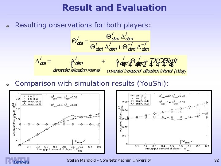 Result and Evaluation Resulting observations for both players: Comparison with simulation results (You. Shi):