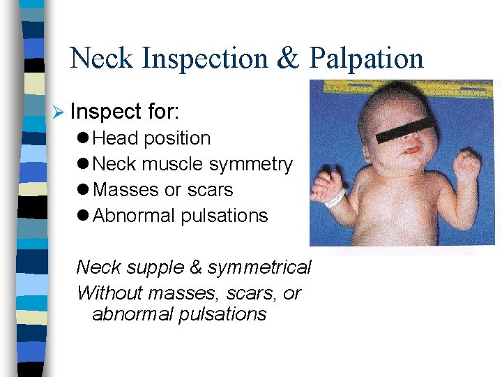 Neck Inspection & Palpation Ø Inspect for: l Head position l Neck muscle symmetry