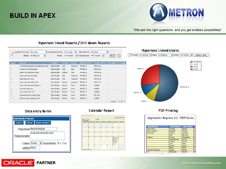 BUILD IN APEX Hypertext linked Reports / Drill down Reports Hypertext Linked charts Data BUILD IN APEX Hypertext linked Reports / Drill down Reports Hypertext Linked charts Data