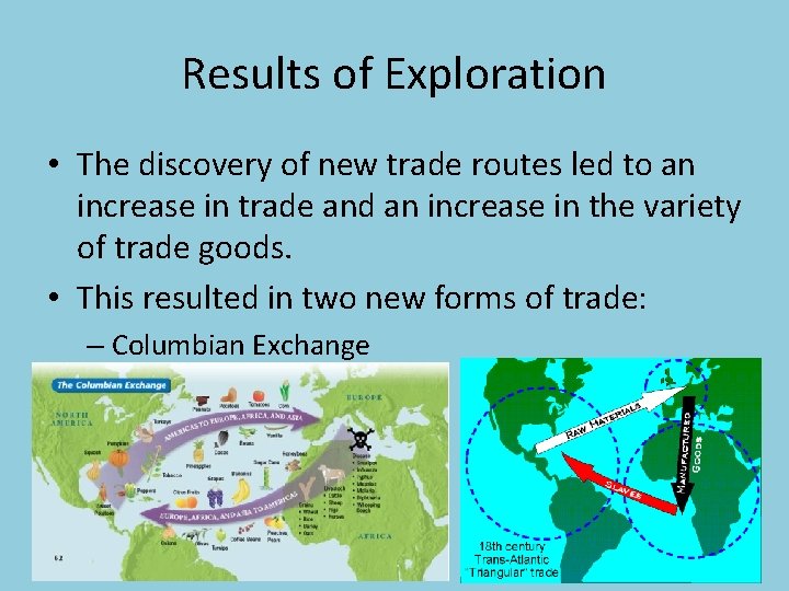 Results of Exploration • The discovery of new trade routes led to an increase