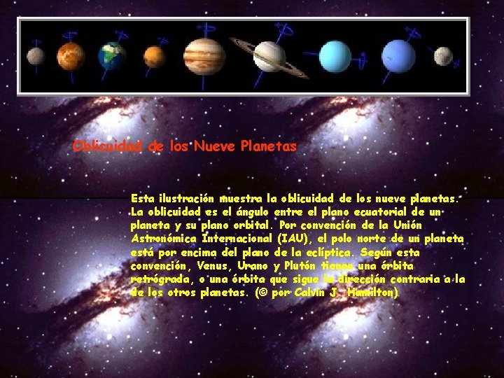 Oblicuidad de los Nueve Planetas Esta ilustración muestra la oblicuidad de los nueve planetas.