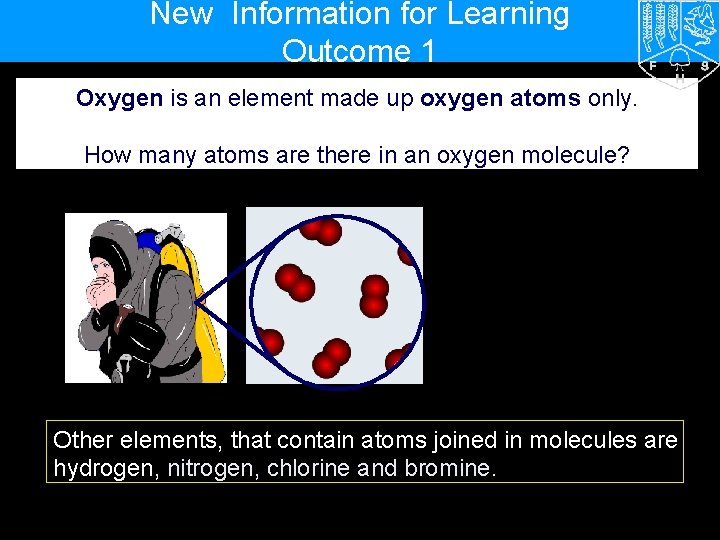 New Information for Learning Outcome 1 Oxygen is an element made up oxygen atoms