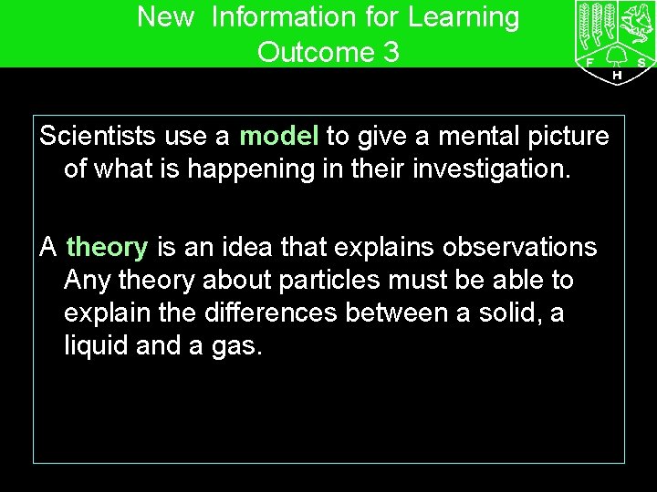 New Information for Learning Outcome 3 Scientists use a model to give a mental
