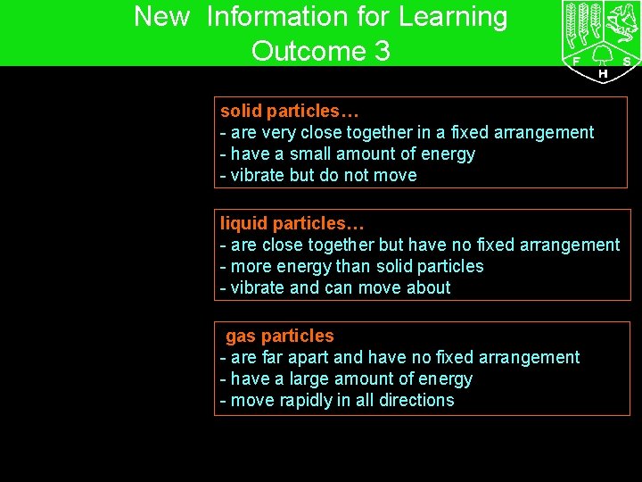 7 G The particle model – Solids, liquids and gases New Information for Learning