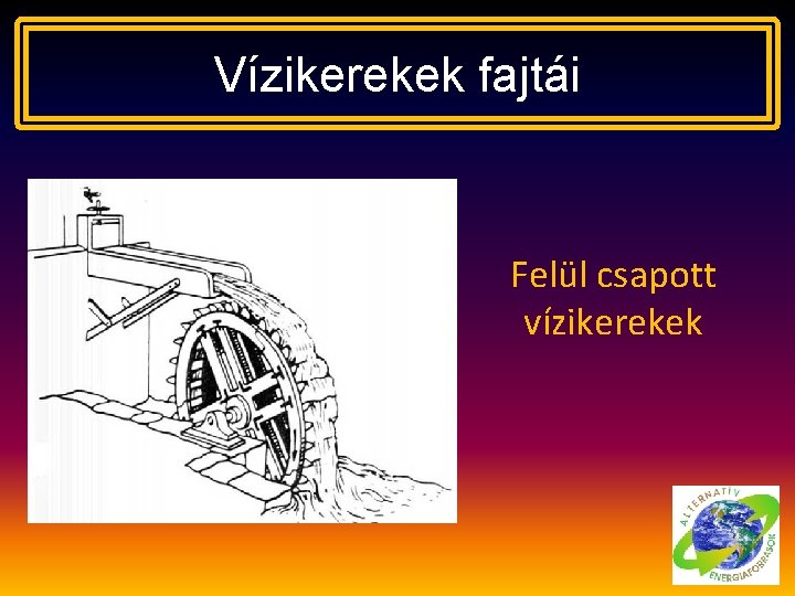 Vízikerekek fajtái Felül csapott vízikerekek 