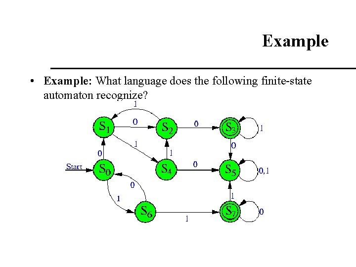 Example • Example: What language does the following finite-state automaton recognize? 