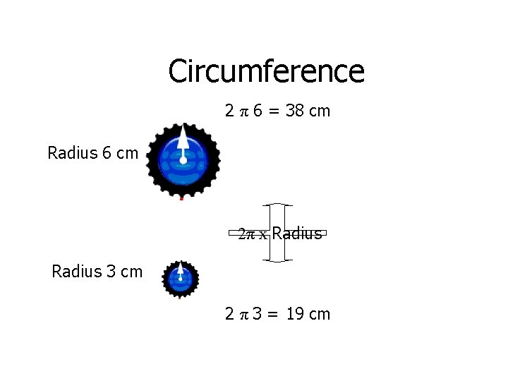 Circumference 2 π 6 = 38 cm Radius 6 cm 2π x Radius 3