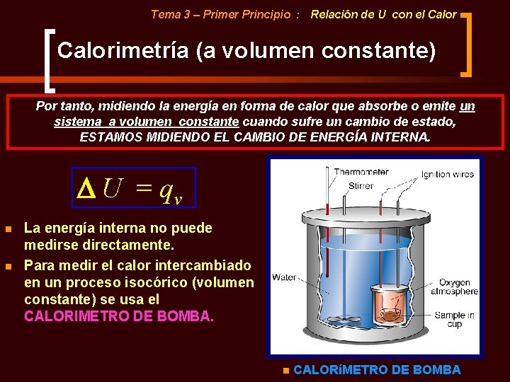 Tema 3 – Primer Principio : Relación de U con el Calorimetría (a volumen