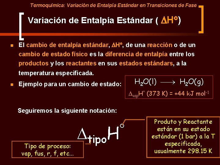 Termoquímica: Variación de Entalpía Estándar en Transiciones de Fase Variación de Entalpía Estándar (