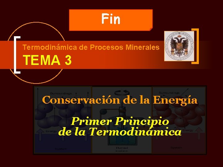 Fin Termodinámica de Procesos Minerales TEMA 3 Conservación de la Energía Primer Principio de