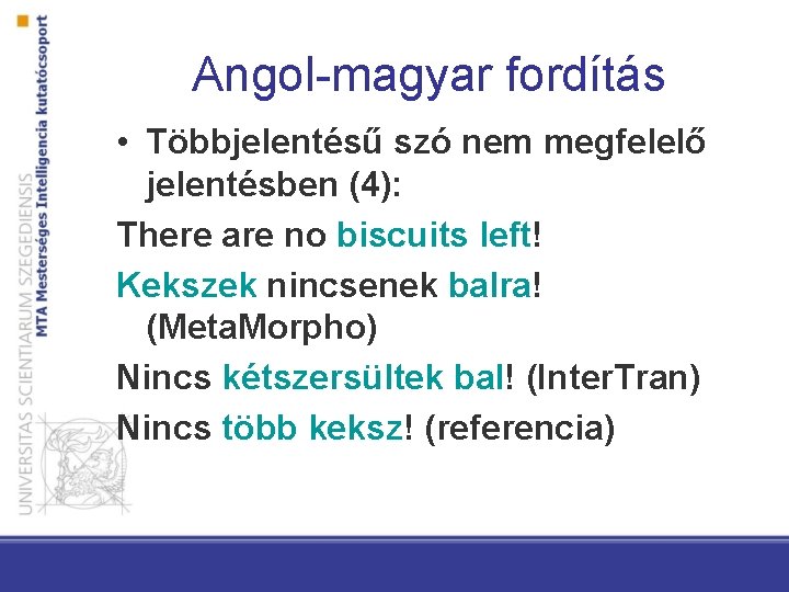 Angol-magyar fordítás • Többjelentésű szó nem megfelelő jelentésben (4): There are no biscuits left!