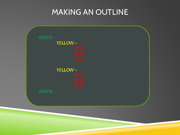 MAKING AN OUTLINE GREEN = YELLOW = RED = RED = 