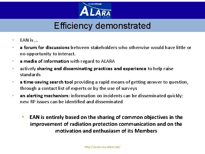 Efficiency demonstrated • • • EAN is. . . a forum for discussions between
