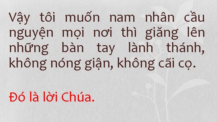 Vậy tôi muốn nam nhân cầu nguyện mọi nơi thì giăng lên những bàn