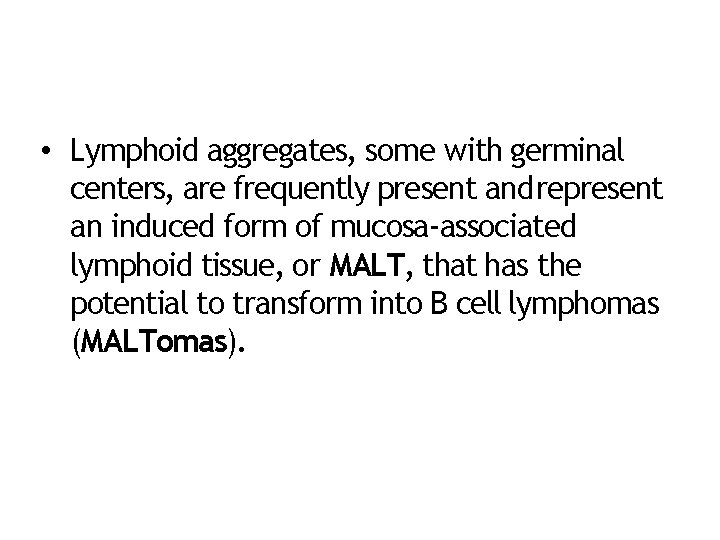  • Lymphoid aggregates, some with germinal centers, are frequently present and represent an