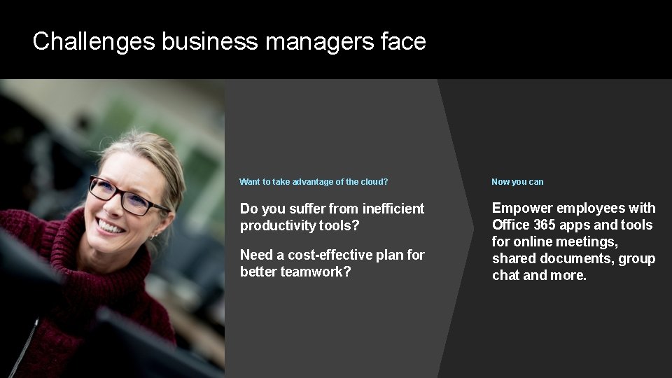 Challenges business managers face Want to take advantage of the cloud? Now you can