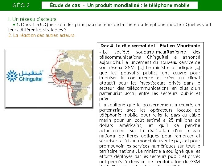 GÉO 2 Étude de cas - Un produit mondialisé : le téléphone mobile I.