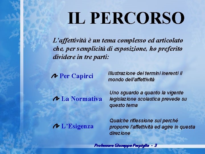 IL PERCORSO L’affettività è un tema complesso ed articolato che, per semplicità di esposizione,
