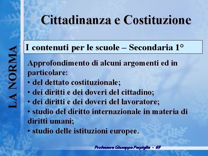 LA NORMA Cittadinanza e Costituzione I contenuti per le scuole – Secondaria 1° Approfondimento