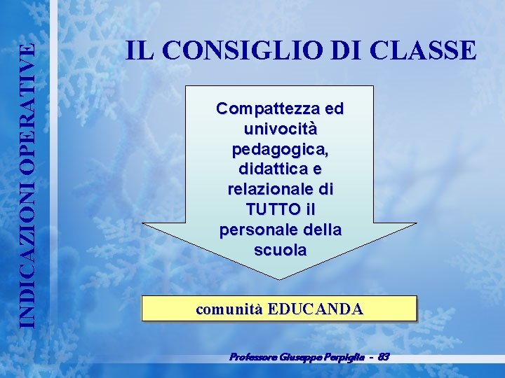 INDICAZIONI OPERATIVE IL CONSIGLIO DI CLASSE Compattezza ed univocità pedagogica, didattica e relazionale di