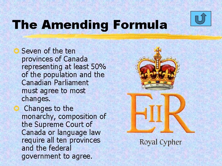 The Amending Formula ¢ Seven of the ten provinces of Canada representing at least