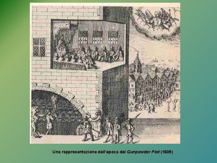 Una rappresentazione dell’epoca del Gunpowder Plot (1605) 