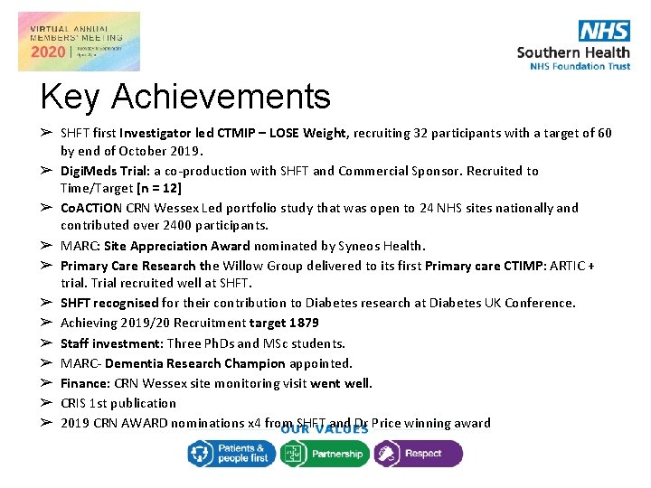 Key Achievements ➢ SHFT first Investigator led CTMIP – LOSE Weight, recruiting 32 participants Key Achievements ➢ SHFT first Investigator led CTMIP – LOSE Weight, recruiting 32 participants