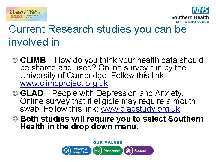 Current Research studies you can be involved in. CLIMB – How do you think Current Research studies you can be involved in. CLIMB – How do you think
