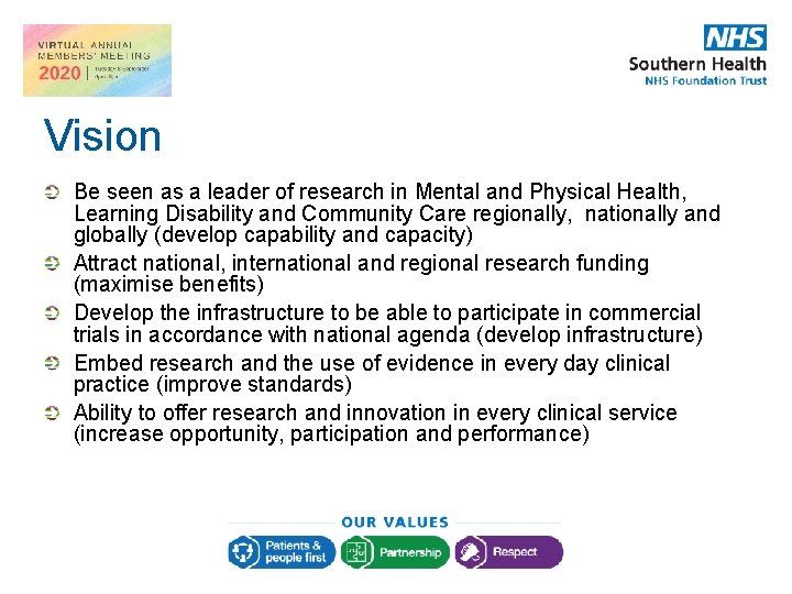 Vision Be seen as a leader of research in Mental and Physical Health, Learning Vision Be seen as a leader of research in Mental and Physical Health, Learning