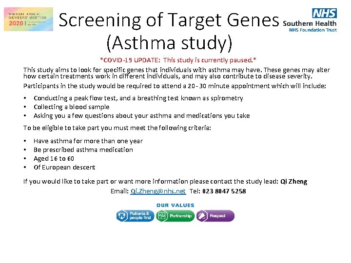 Screening of Target Genes (Asthma study) *COVID-19 UPDATE: This study is currently paused. * Screening of Target Genes (Asthma study) *COVID-19 UPDATE: This study is currently paused. *