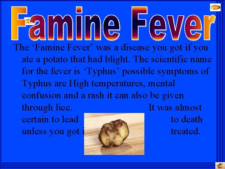 The ‘Famine Fever’ was a disease you got if you ate a potato that