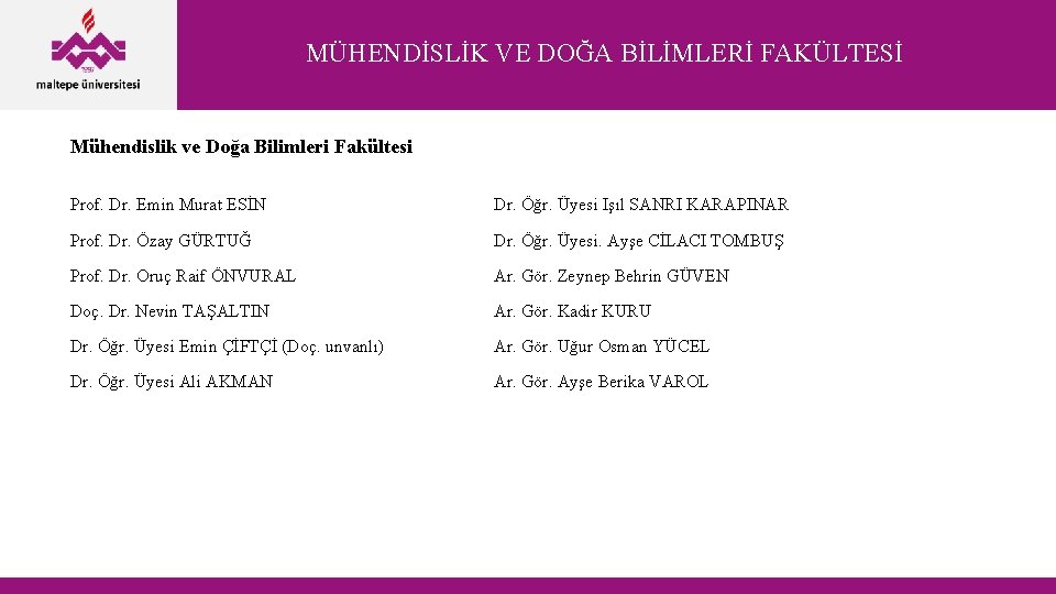 MÜHENDİSLİK VE DOĞA BİLİMLERİ FAKÜLTESİ Mühendislik ve Doğa Bilimleri Fakültesi Prof. Dr. Emin Murat